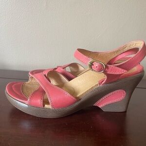 SANITA Wedge Sandal ankle strap open toe coral salmon leather 39 8 NEW